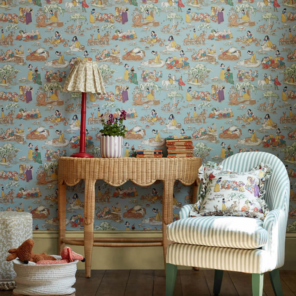 non-woven wallpaper Snow White and the 7 Dwarfs Disney pastel blue DDIW217274-60-DDIW217274.1M