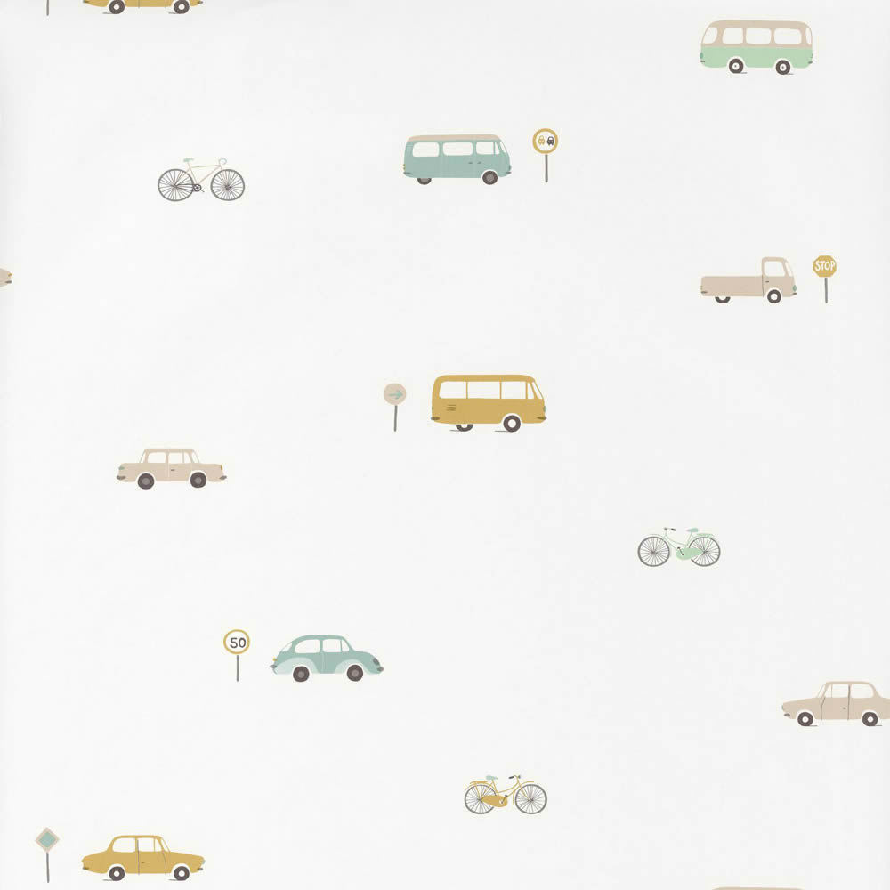SALE set of 3 Vehicles wallpaper white non-woven-36-HPDM82777317_S