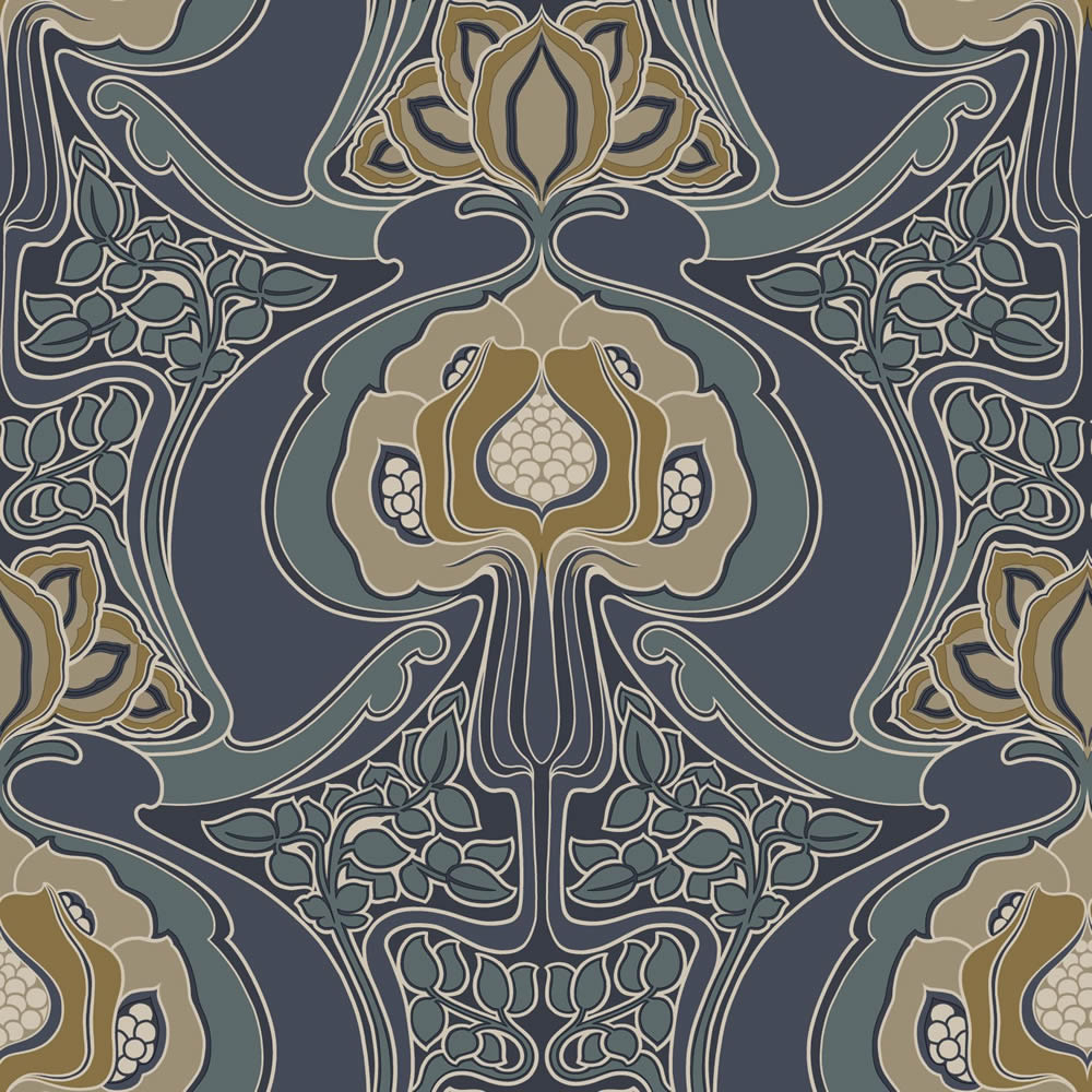 Non-woven wallpaper with blue ornaments 139572