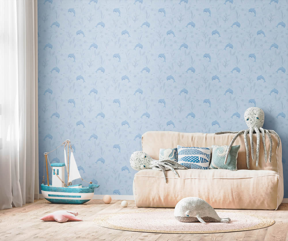 Vliestapete matt Unterwasserwelt Korallen Delphine blau 771321-8-771321