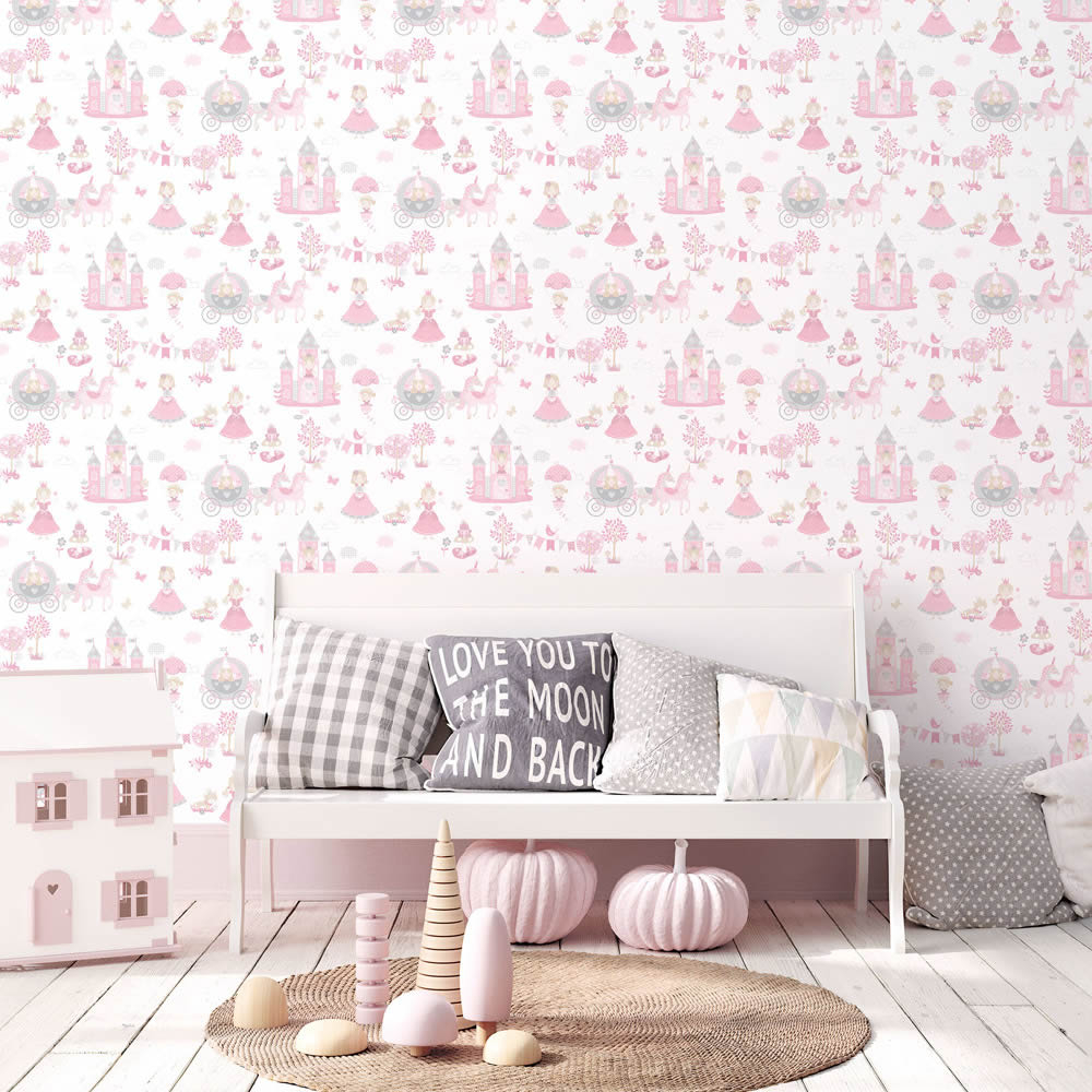fairytale castle white and pink non-woven wallpaper Tiny Tots 2 Essener G78371-28-G78371.1M