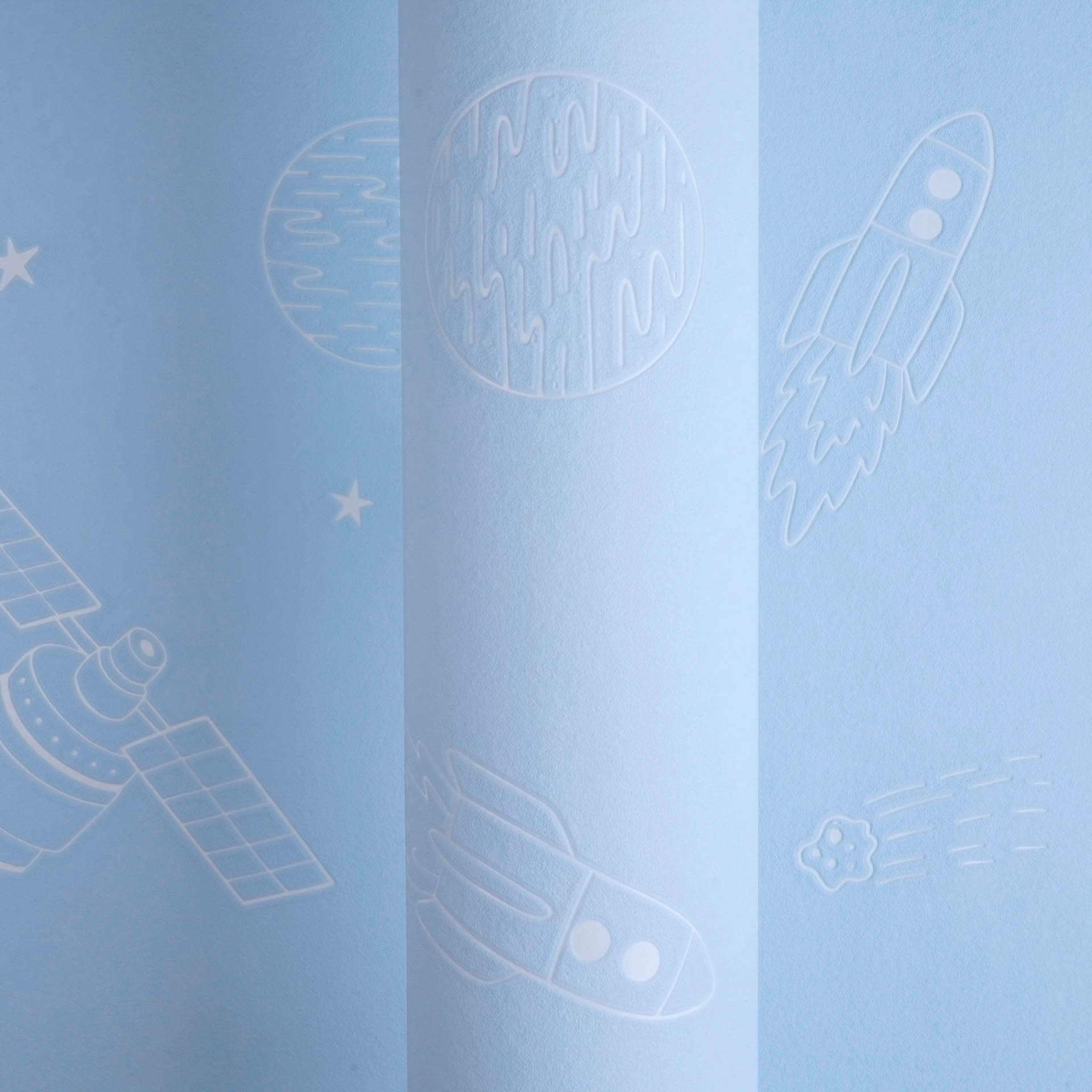 Tapete Weltraum Raketen Planeten Leuchteffekt blau 792601