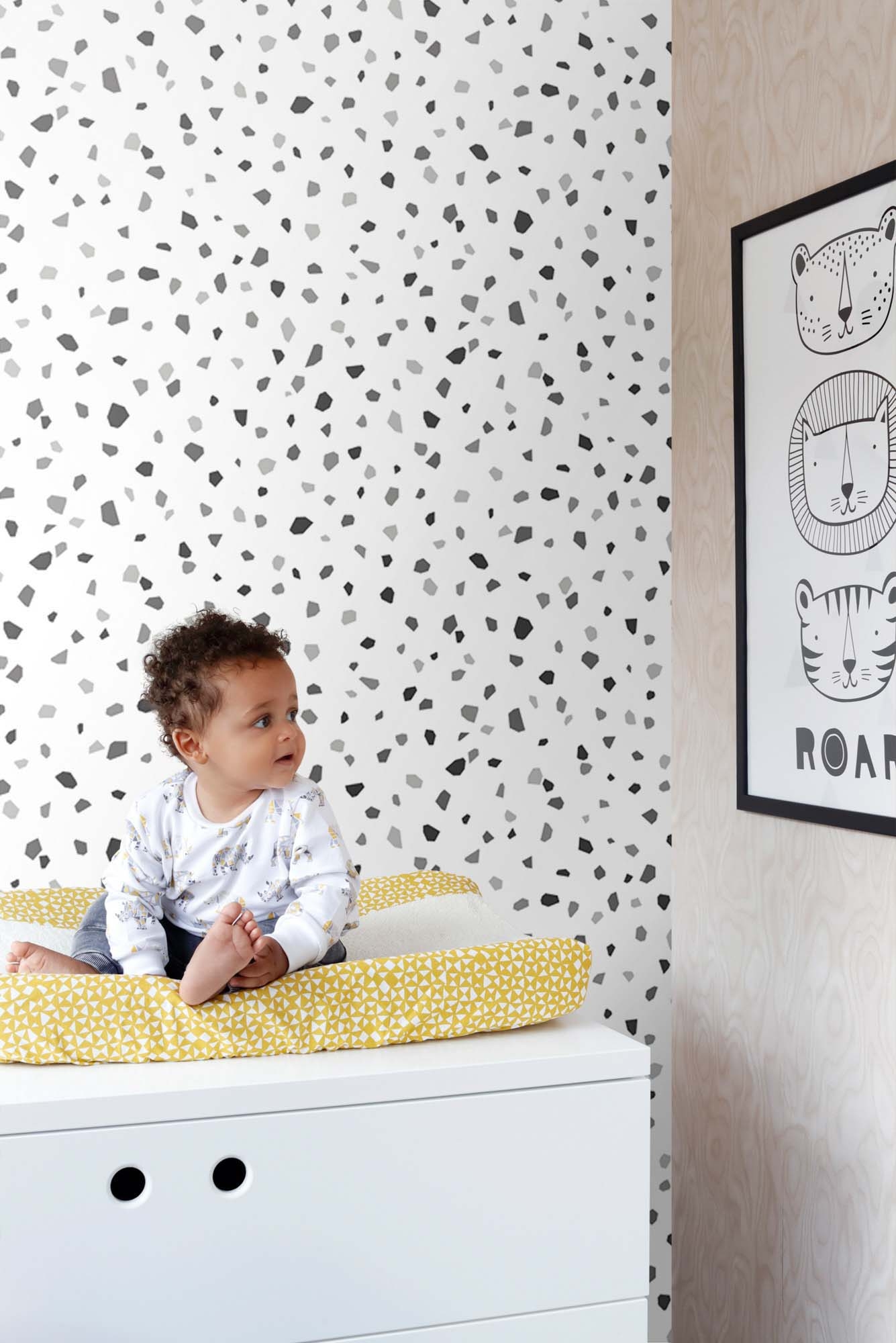 Terrazzo Tapete Skandi grau schwarz weiß 139034