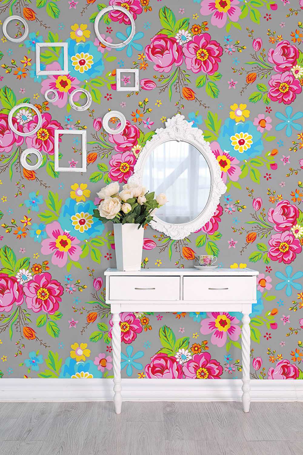 Wandbild Bunte Blumen Hell-Grau-65-TD4030