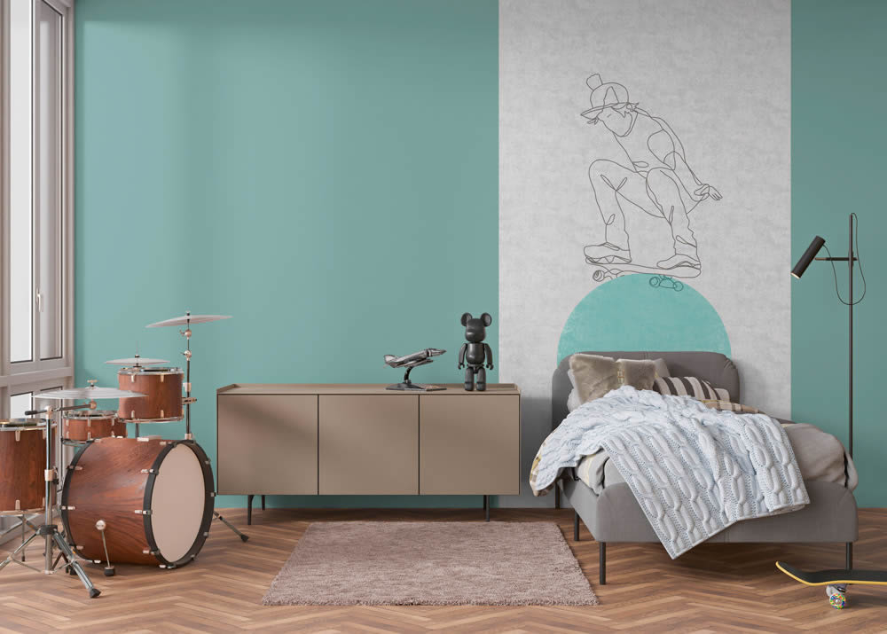 Wandbild Vlies Skaterboy Skateboard betongrau glatt matt 770681-8-770681