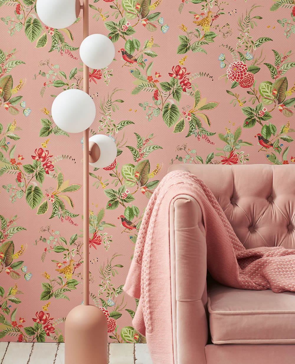 Vlies Tapete Rosa Vögel Blumen Blätter Pip Studio 5 300111