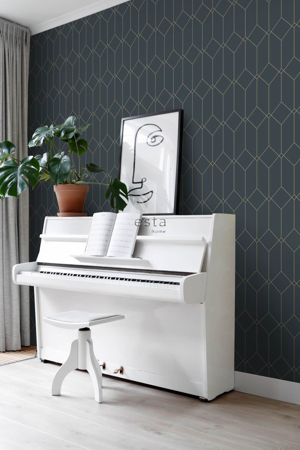 Tapete Grafische Art Deco Tapete dunkelblau Vlies 139225