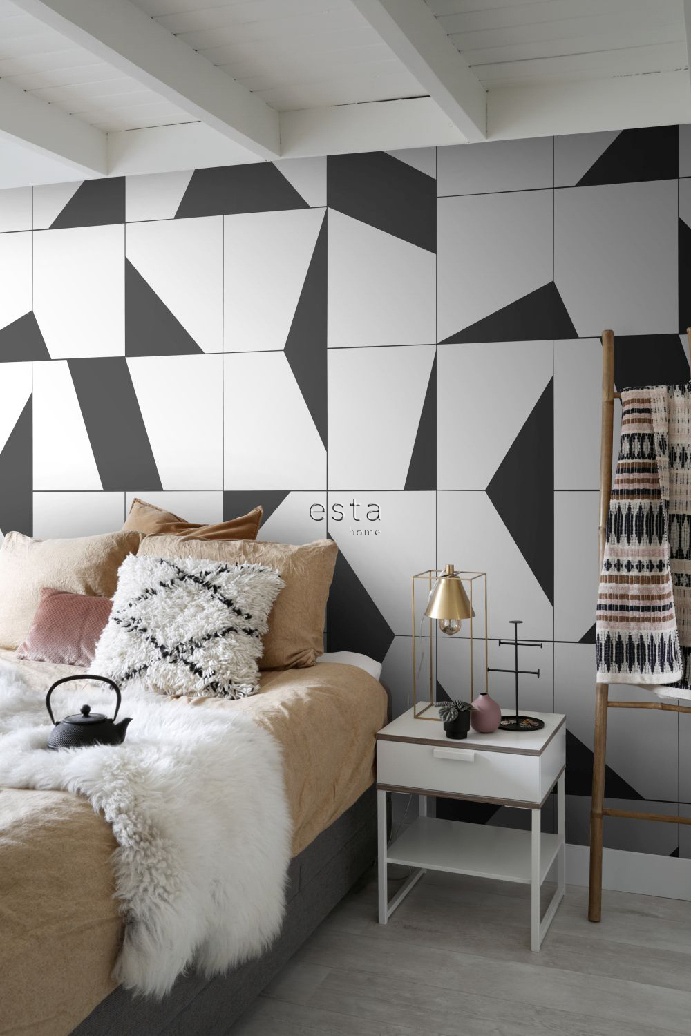Wandbild Kachelmuster Scandi schwarz weiß 200 x 279 cm 158908