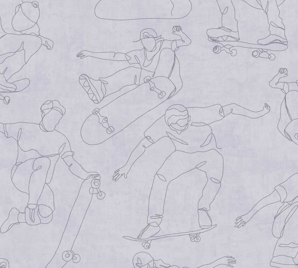 Mustertapete Vlies Skater Skateboard matt glatt hellgrau 771741-8-771741
