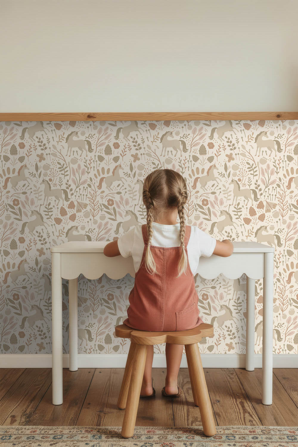 Mädchen Kinderzimmer Einhorn Wildblumen Vliestapete beige