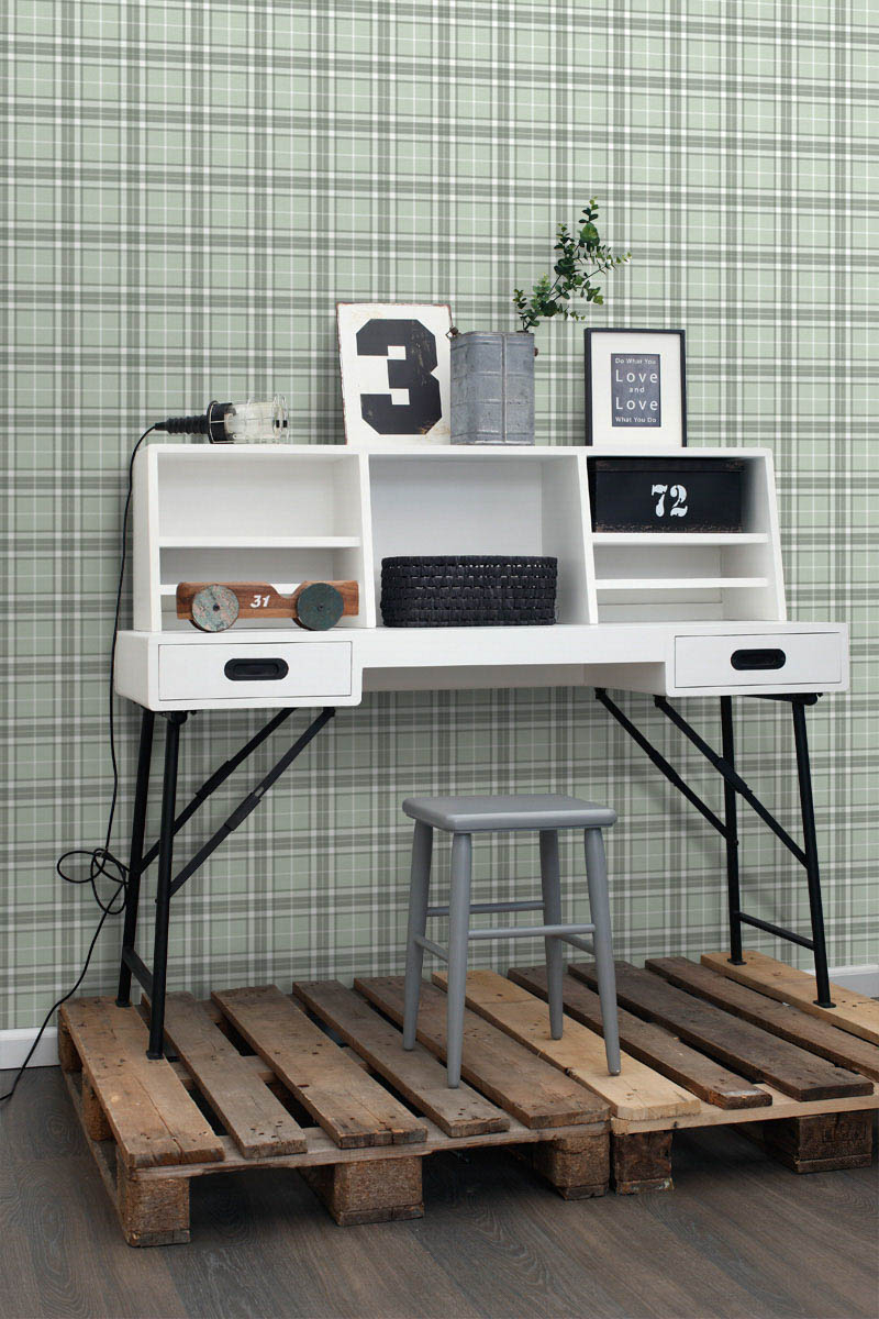 Karierte Tapete vintage mintgrün Vlies 138952