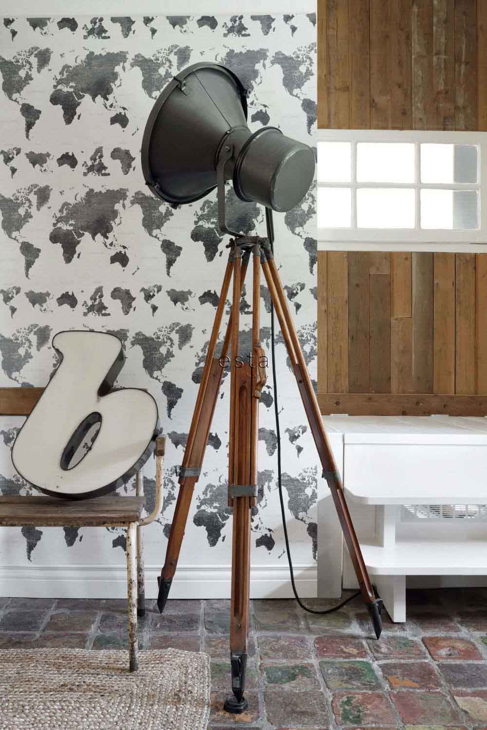 Tapete Weltkarten Vintage dunkelgrau Vlies 138973
