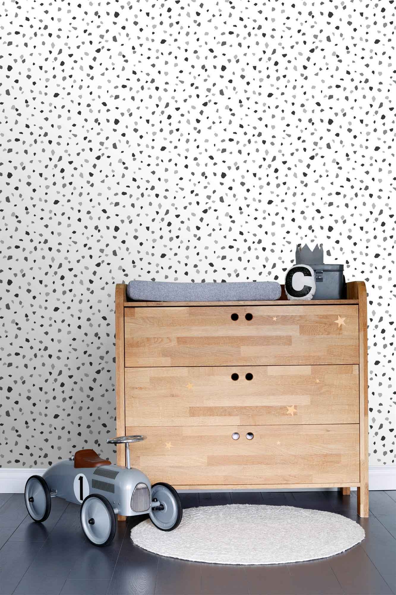 Terrazzo Tapete Skandi grau schwarz weiß 139034