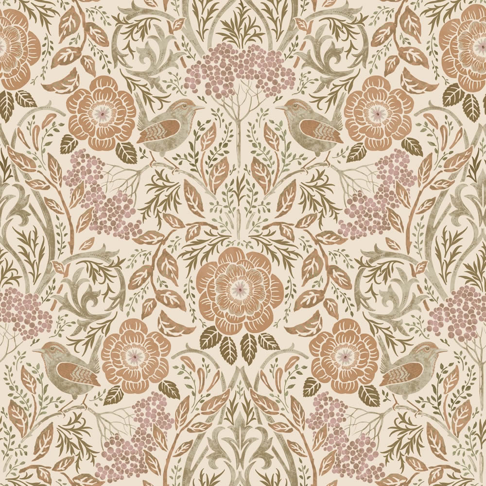 Non-woven wallpaper floral flower tendril pattern beige 139566