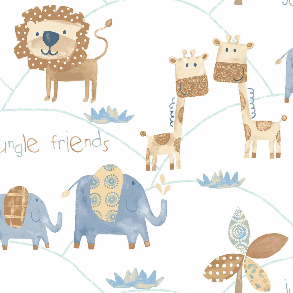 jungle animals non-woven wallpaper white