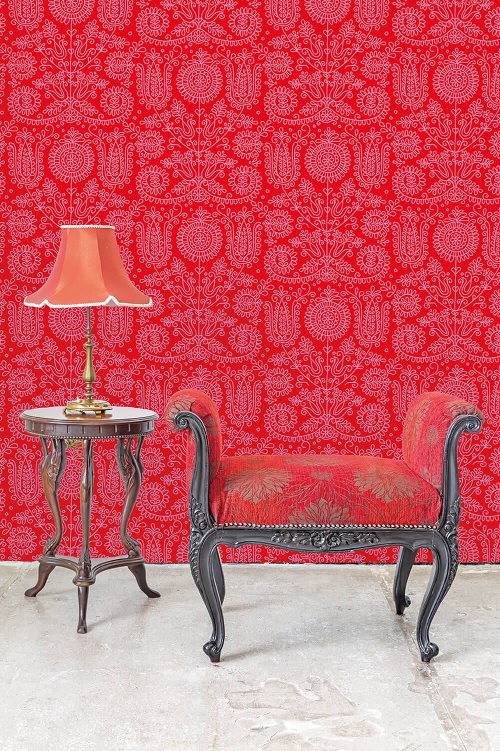 Wandbild Rot Feine Verzierungen Blumen-65-TD4062