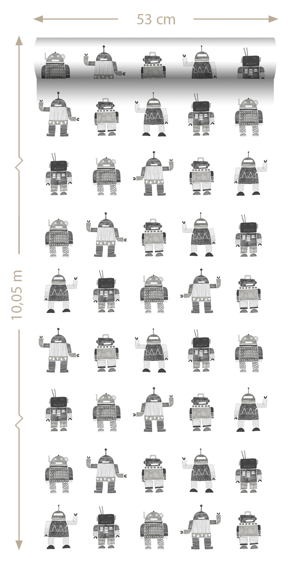 Robotertapete schwarz weiß Vlies 138939