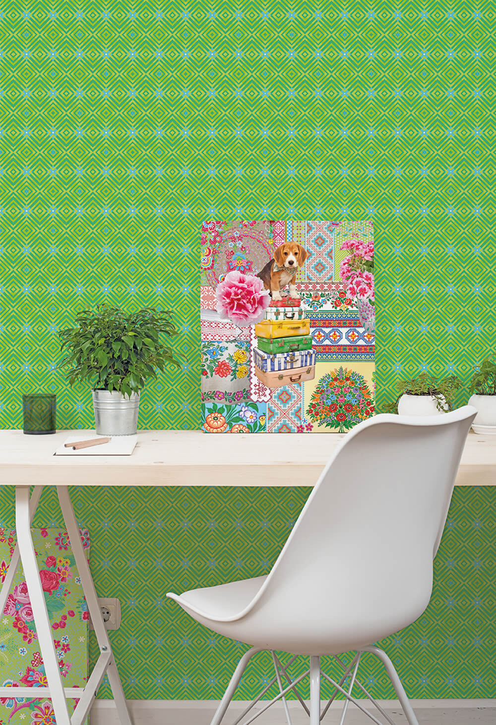 Wandbild Grafisches Karo Muster Grün-65-TD4066
