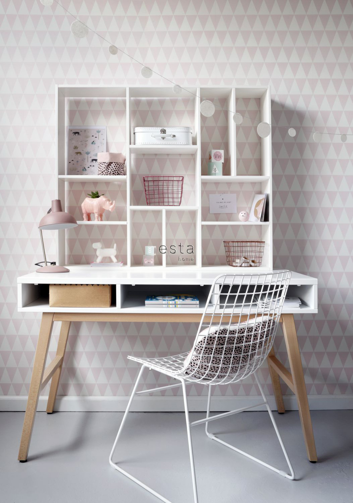 Dreieck Tapete Scandi rosa weiß Vlies 128862