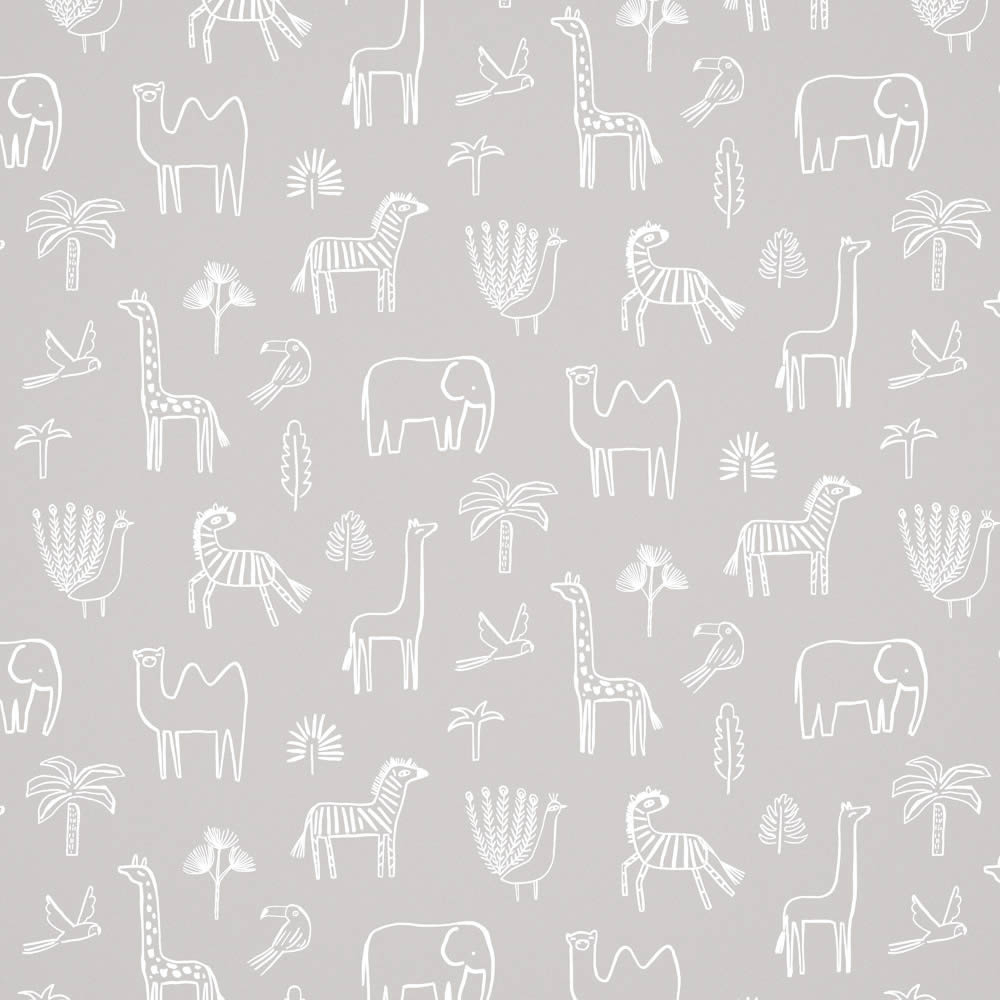 Tapete Zootiere Giraffe Elefant Zebra grau HLTF112629