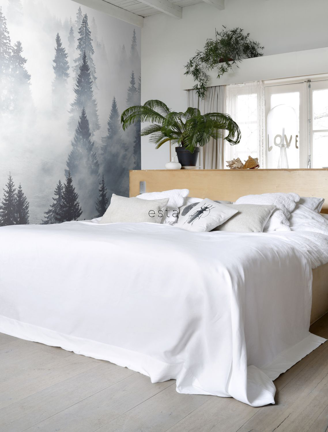 Wandbild Nebelwald Tannen blaugrau 186 x 279 cm 158909