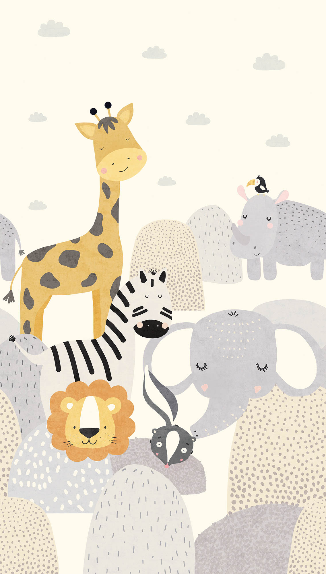 Wandbild Safaritiere Giraffe Löwe creme 159 x 280 cm 792893