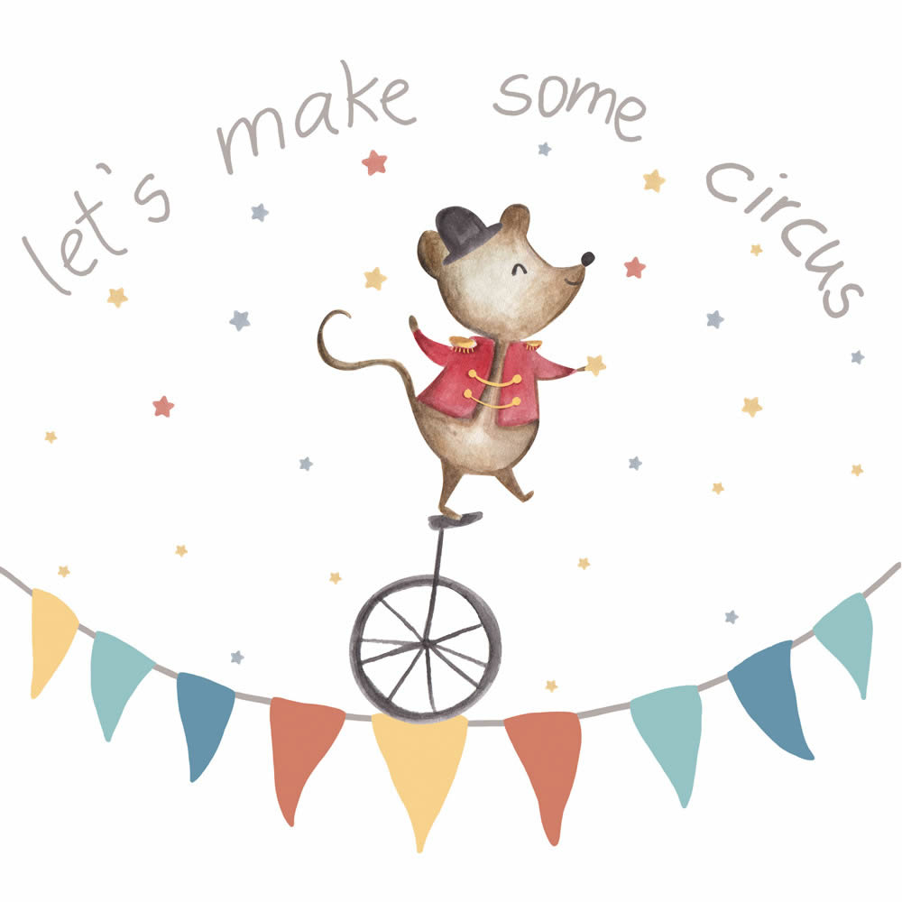 Canvas picture Circus little mouse bicycle DD129378 30 x 30 cm