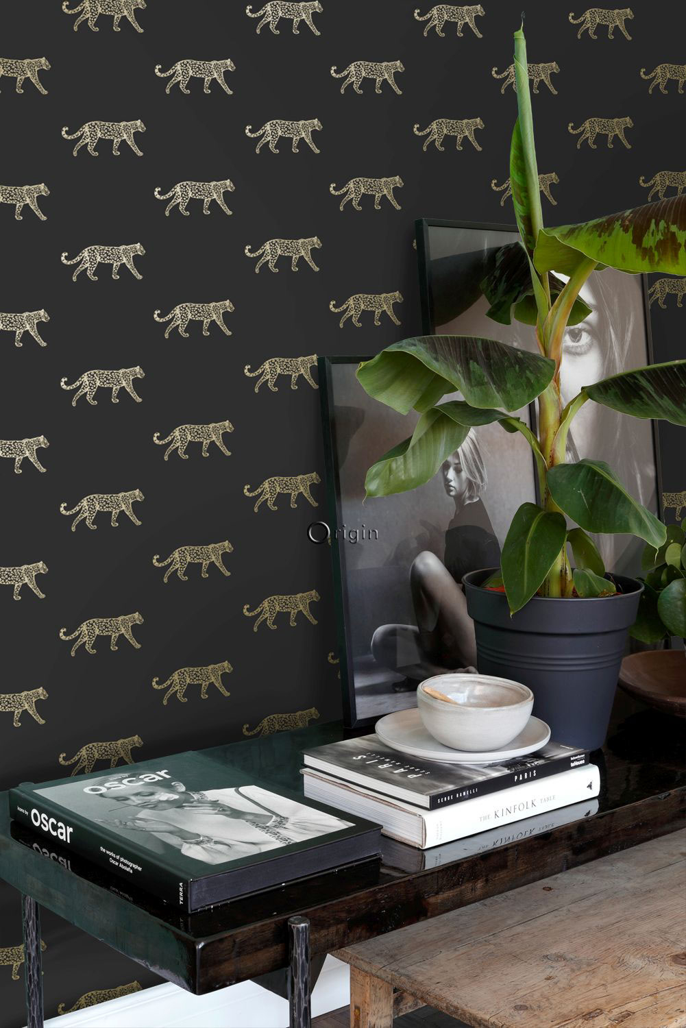 Tapete Vliestapete goldene Leoparden schwarz 347686