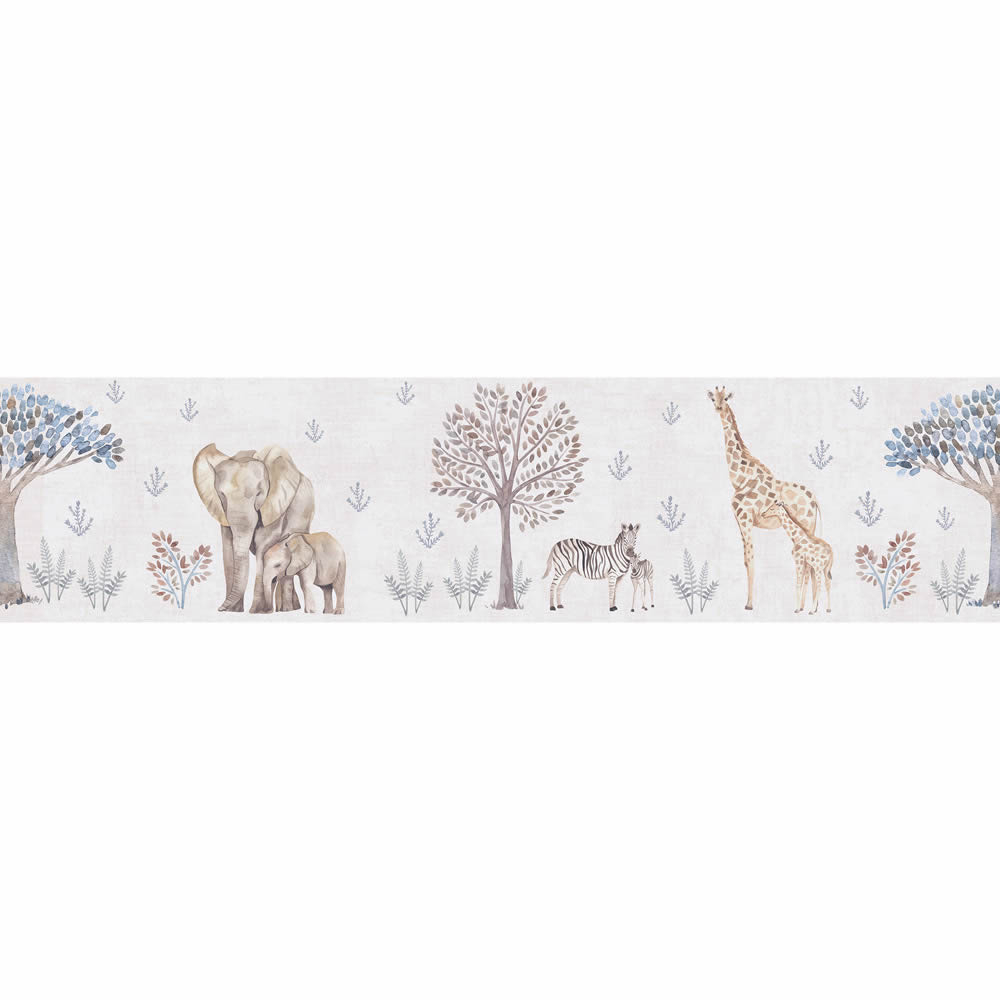 Bordüre Vlies Safari wilde Tiere Elafant Giraffe grau 771771-8-771771