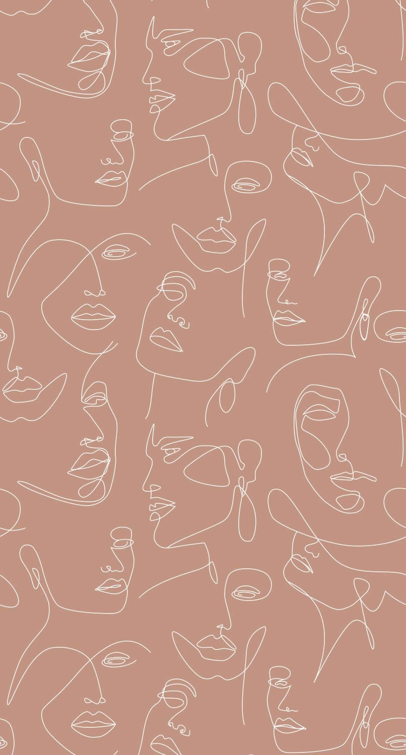 Fototapete Line Art Gesichter terrakotta 150 x 279 cm 158960