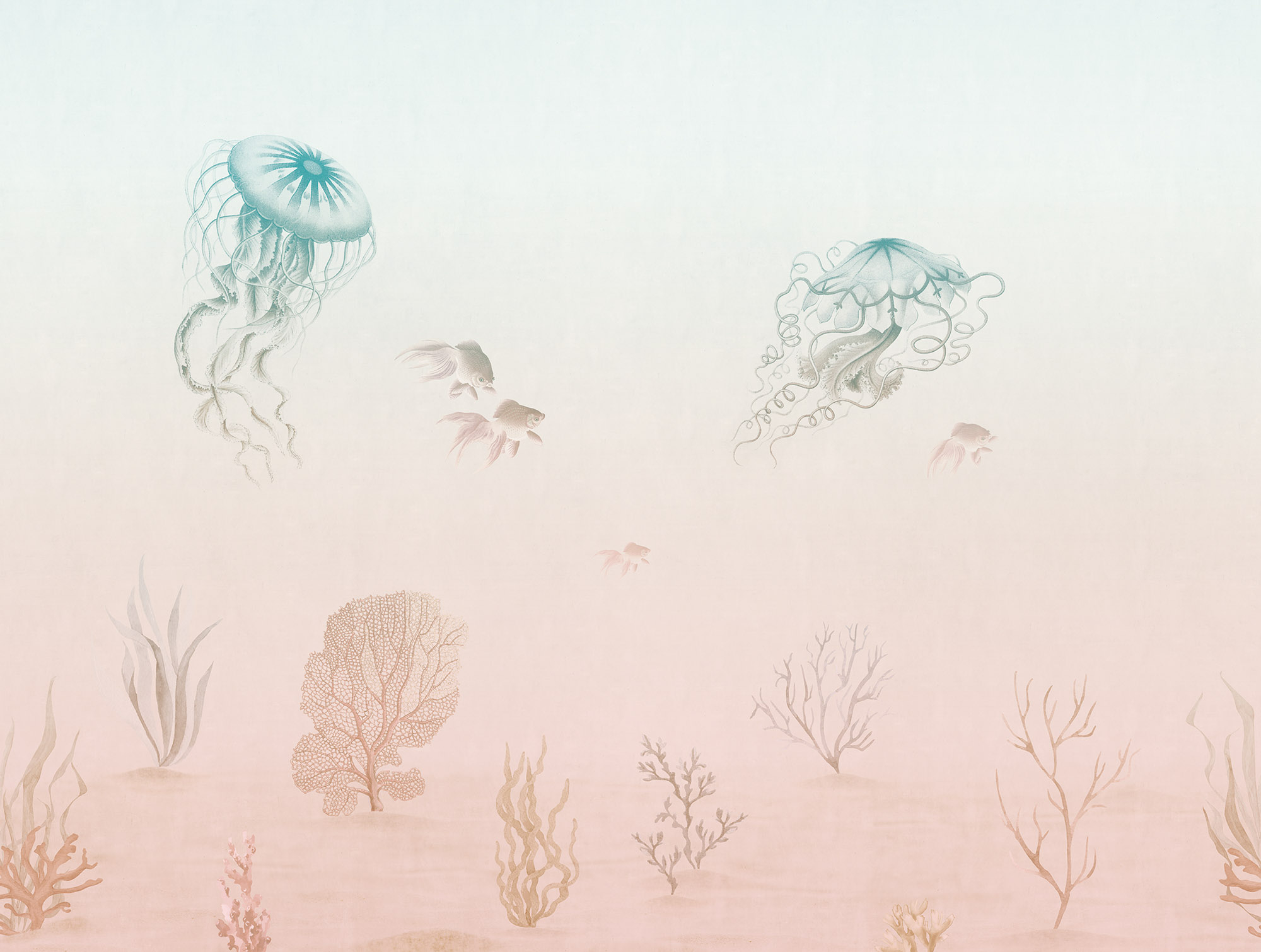 Wandbild Unterwasserwelt Quallen Pastell Prägevlies