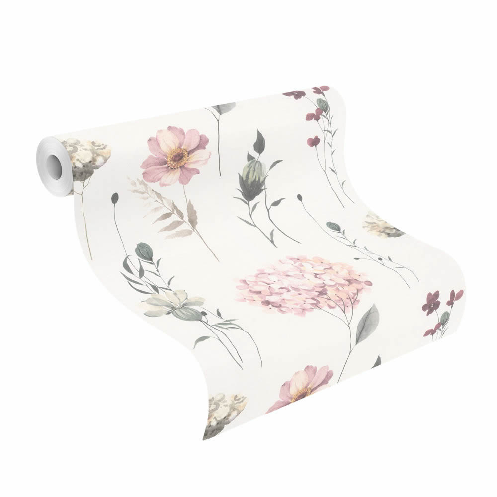 pastel-colored watercolor look flowers non-woven wallpaper Pink Kids World Rasch 300642_L-7-300642.1M