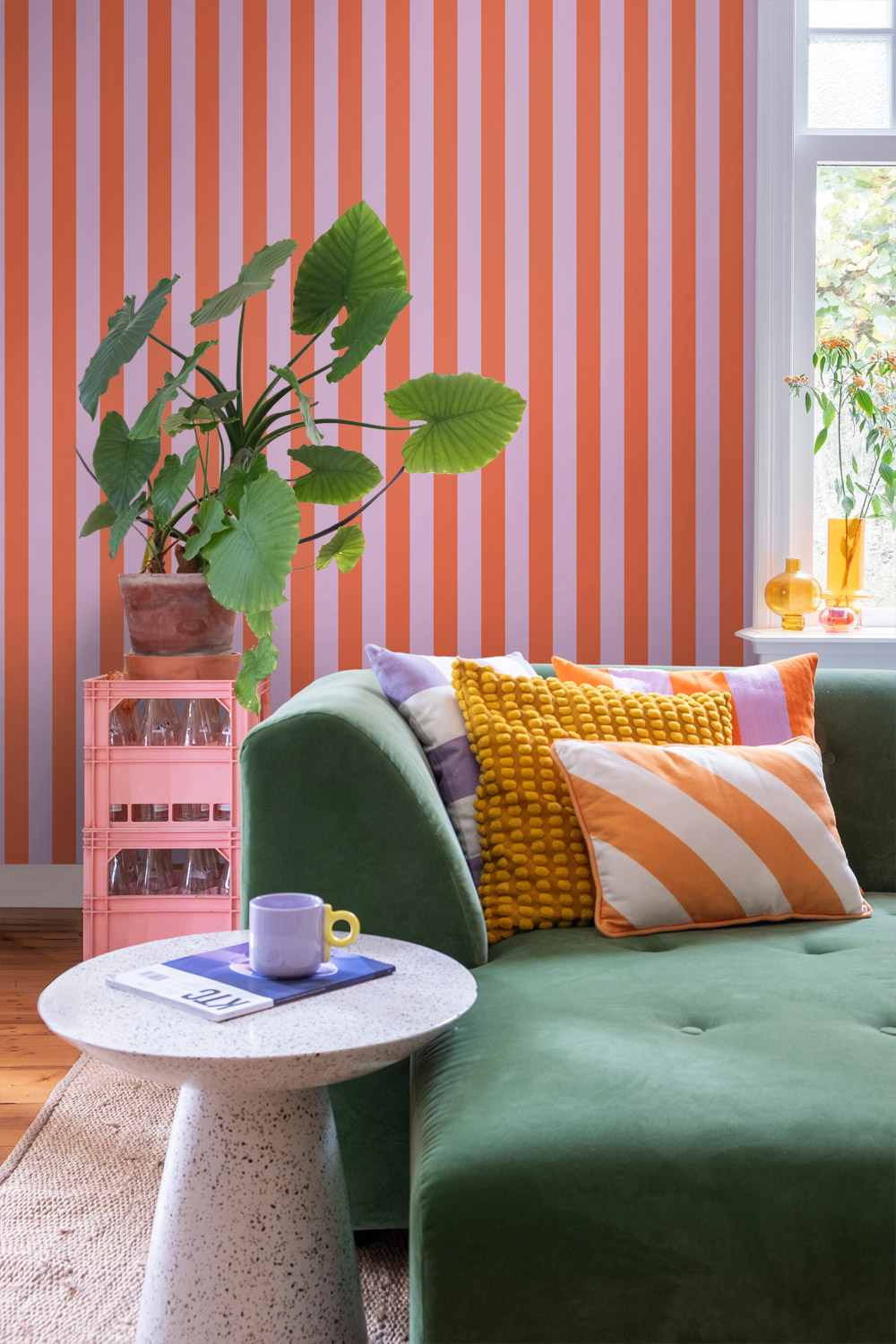 Tapete Streifen Tapete Retro orange lila Vlies 139904
