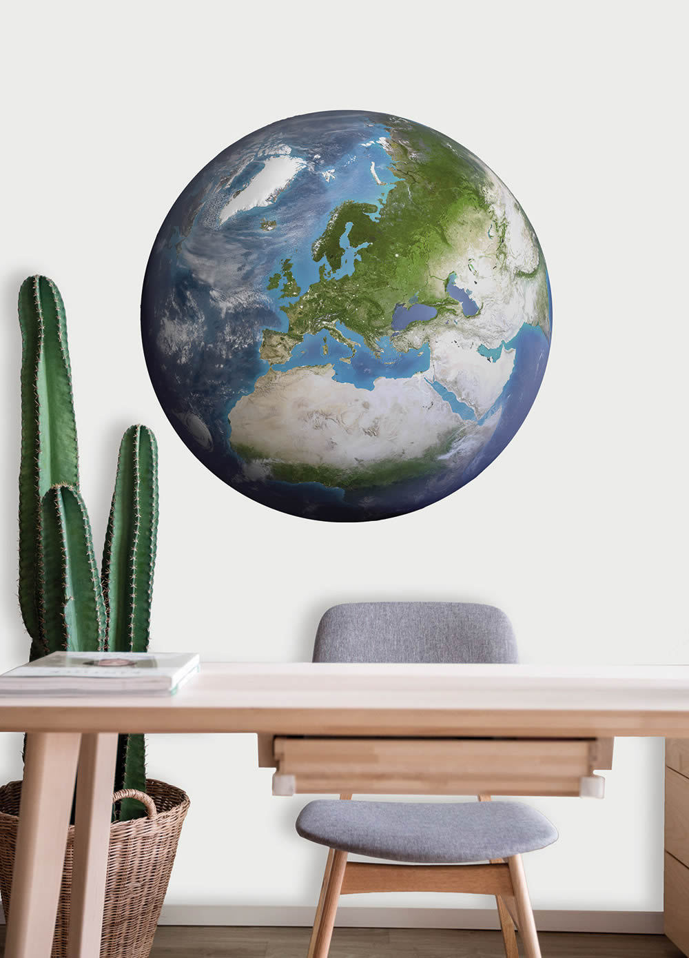 Wandbild rund Weltkugel Erdball vorgekleistert 100 x 100 cm