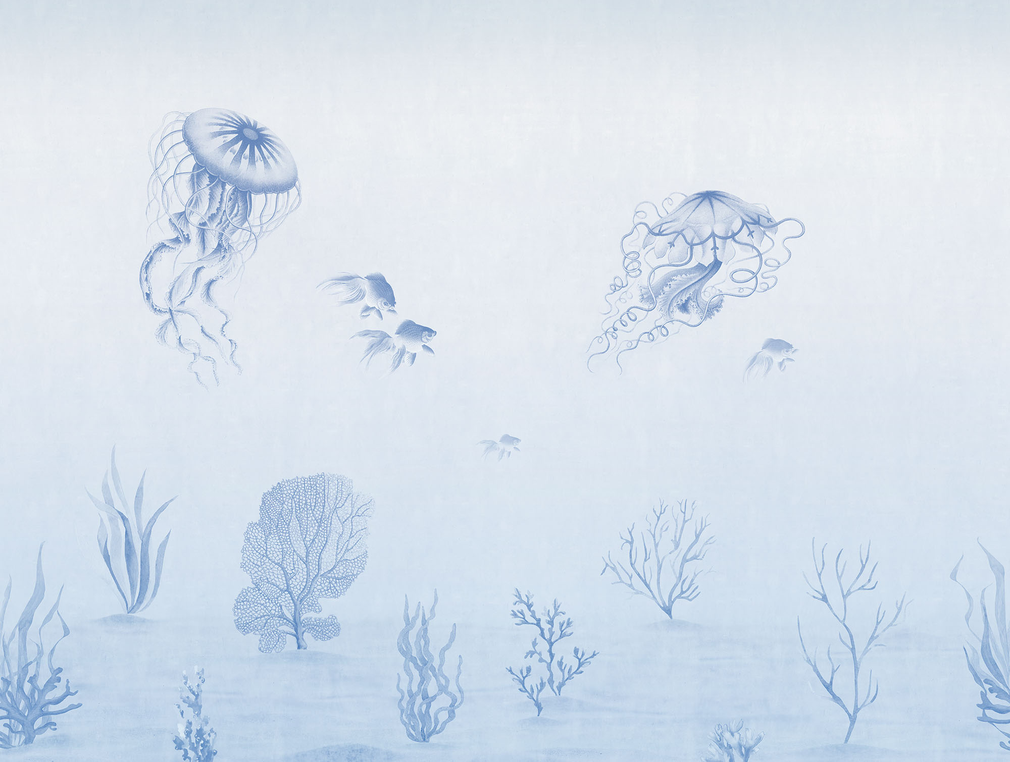 Unterwasser Wandbild Korallen Quallen blau
