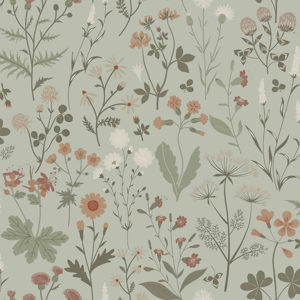 Non-woven wallpaper scandi wildflowers green 139598