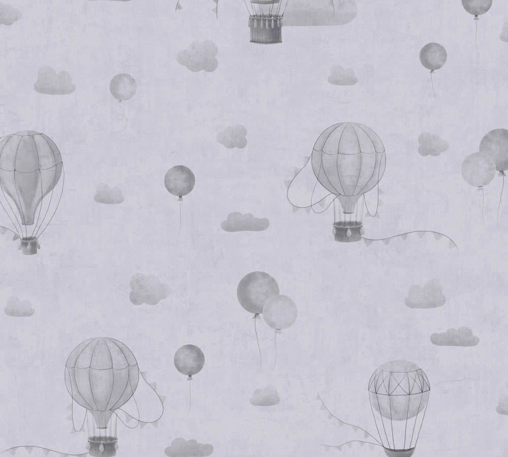 Mustertapete über den Wolken Heißluftballons glatt grau 770772-8-770772