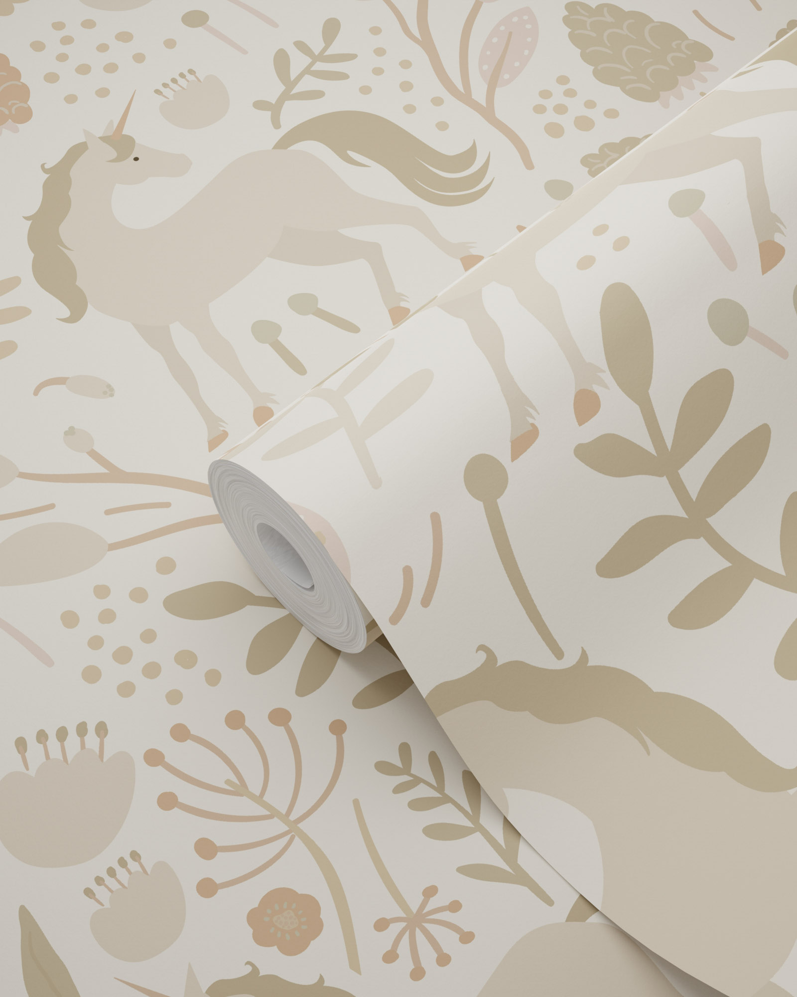 Mädchen Kinderzimmer Einhorn Wildblumen Vliestapete beige