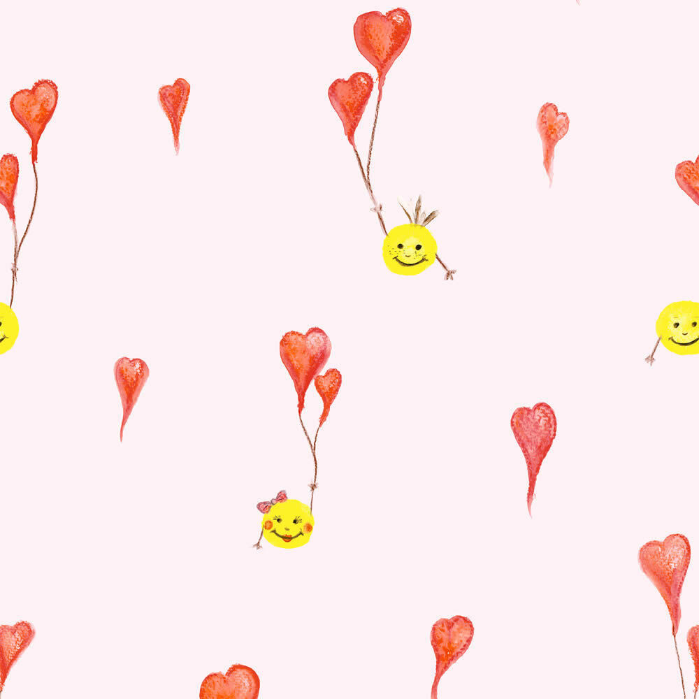 Laughing Smileys Non-woven Wallpaper Balloon Heart Hohenberher pink 27558-HTM