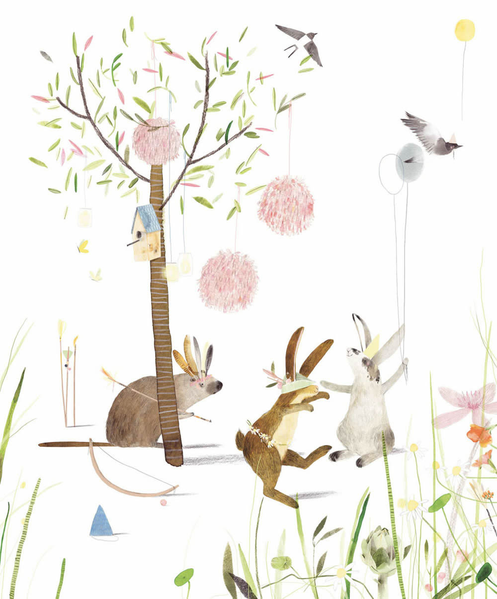 Mural Animals Cream White Colorful-55-364160