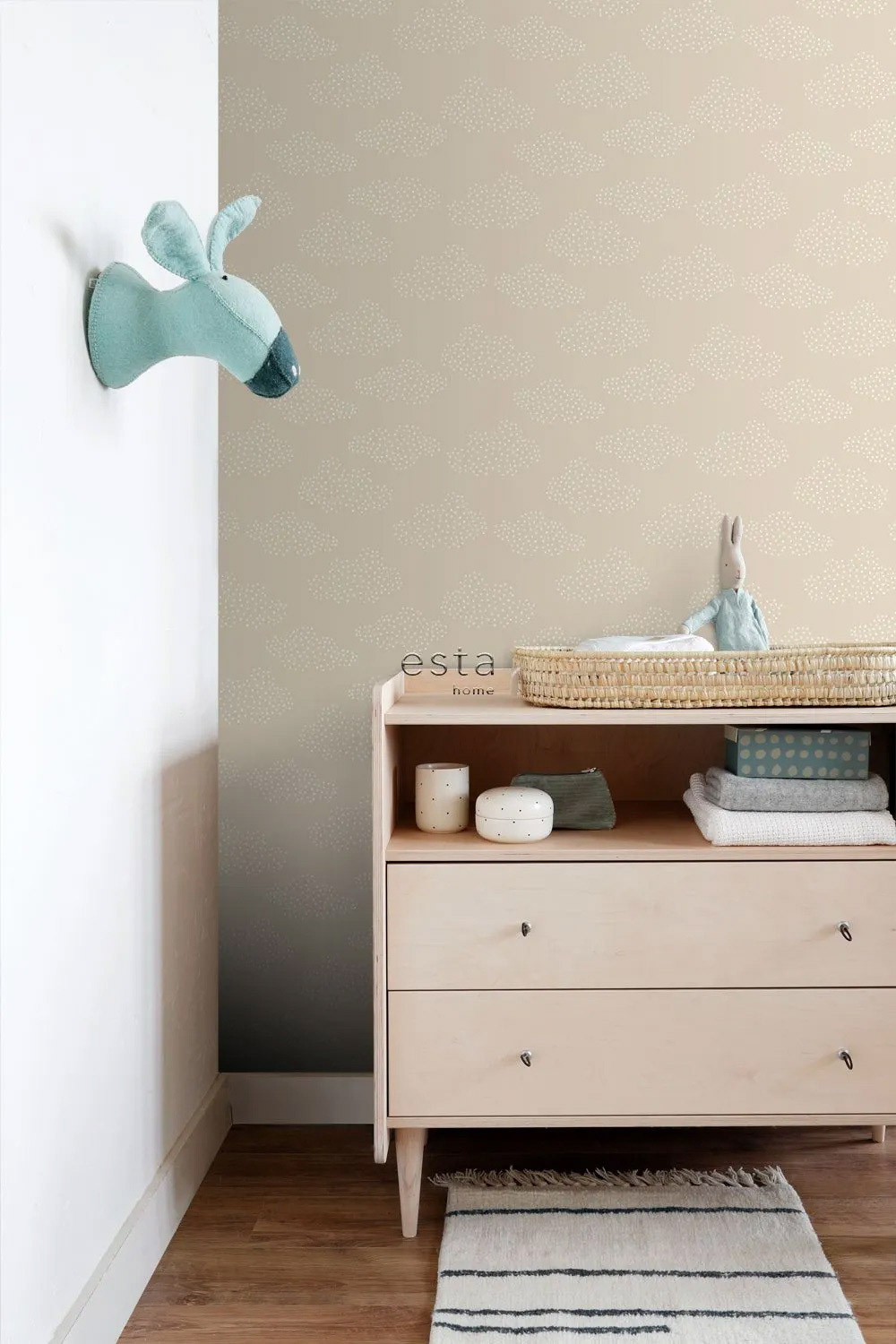 Wolkenmuster aus Punkten schlichte Vliestapete zart beige