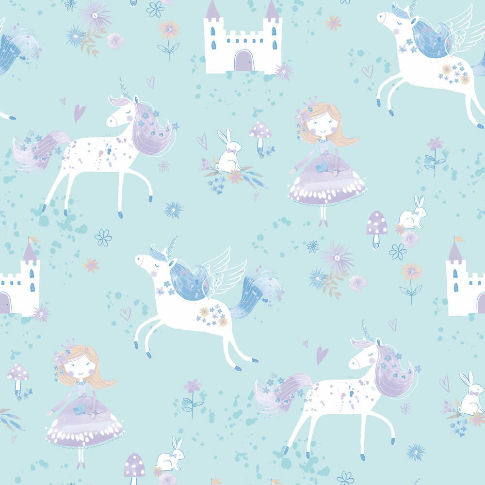 Wallpaper unicorns bright turquoise