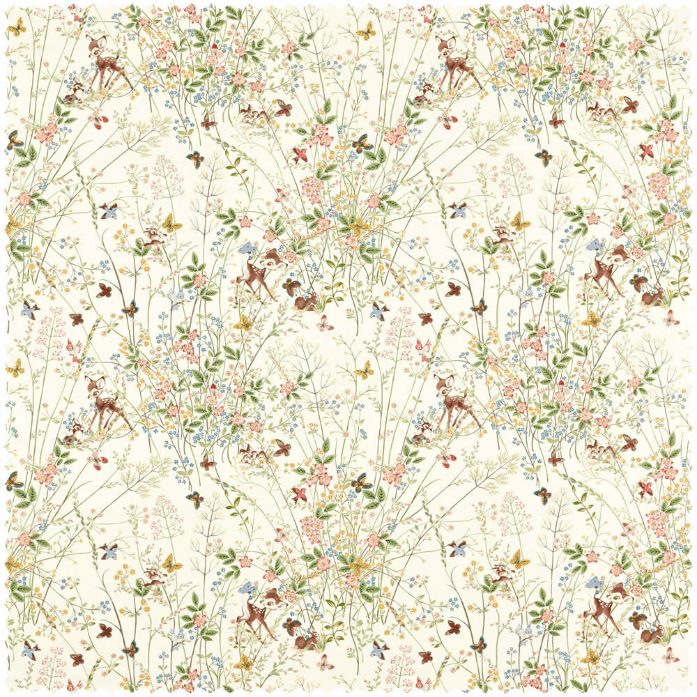 Dekostoff Bambi Blumenwiese floral Disney cremeweiß DDIF227155