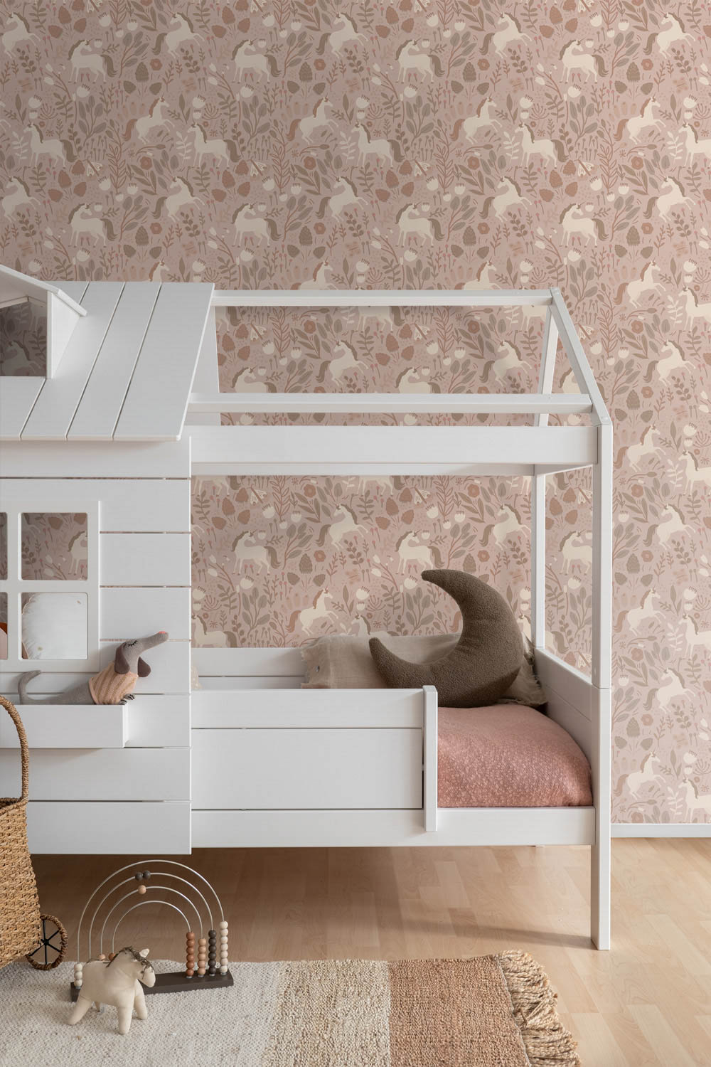 Süße Mädchen Einhorntapete märchenhafte Vliestapete beige