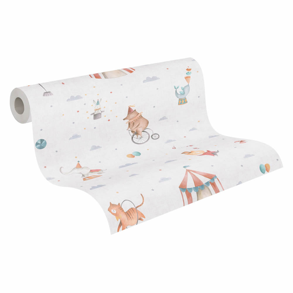 Zirkustapete Vlies Zirkustiere Bär Hase Tiger glatt matt bunt 771481-8-771481