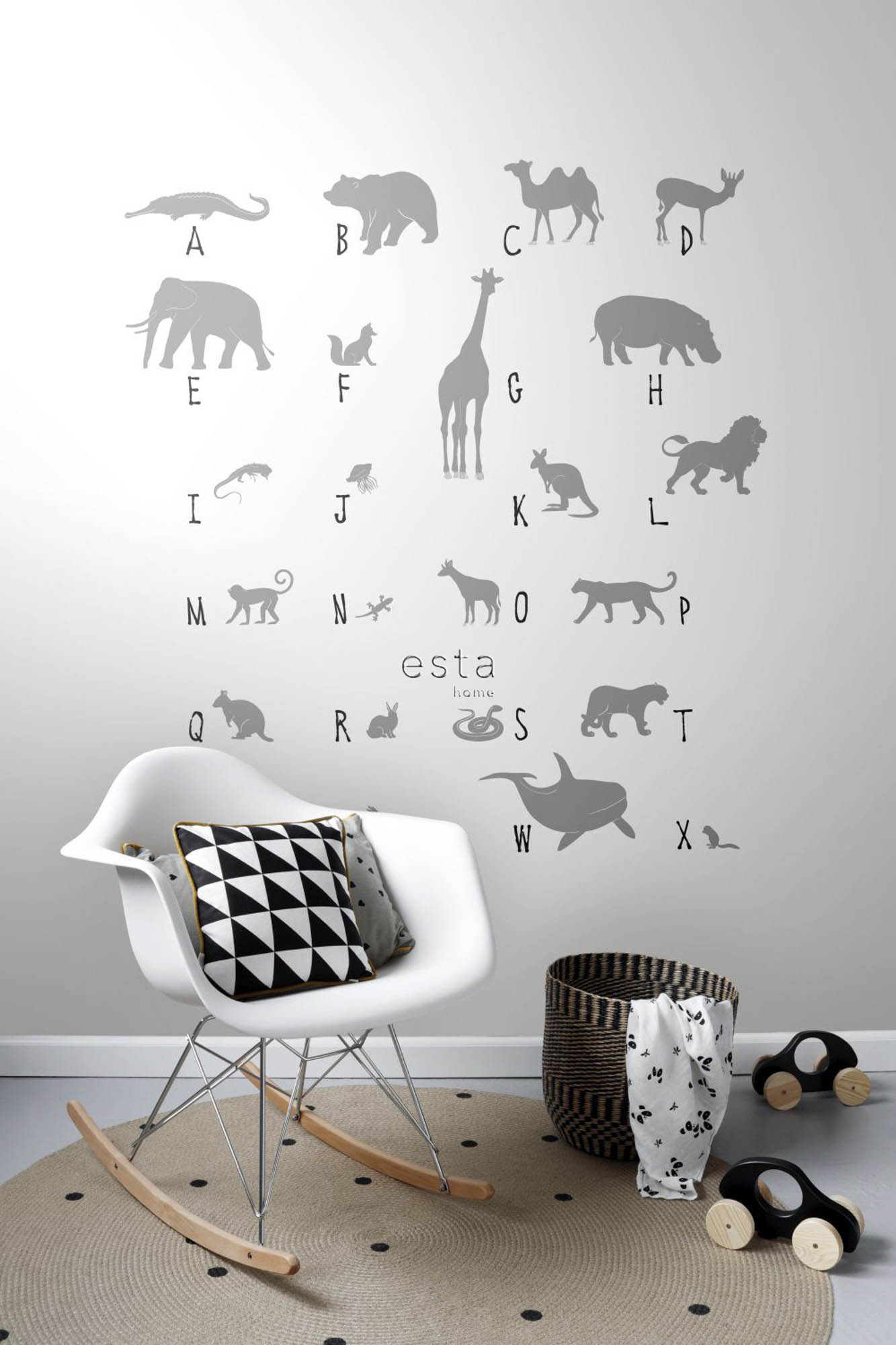 Wandbild Tier ABC Alphabet grau weiß 150 x 279 cm 158923