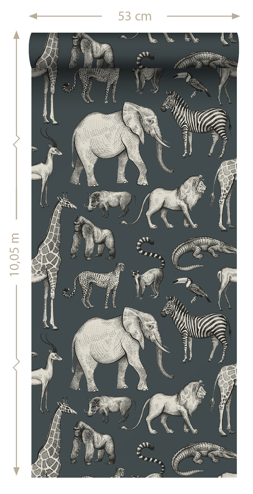 Safarietiere Tapete Giraffe Elefanz Zebra Vlies vintageblau 139272