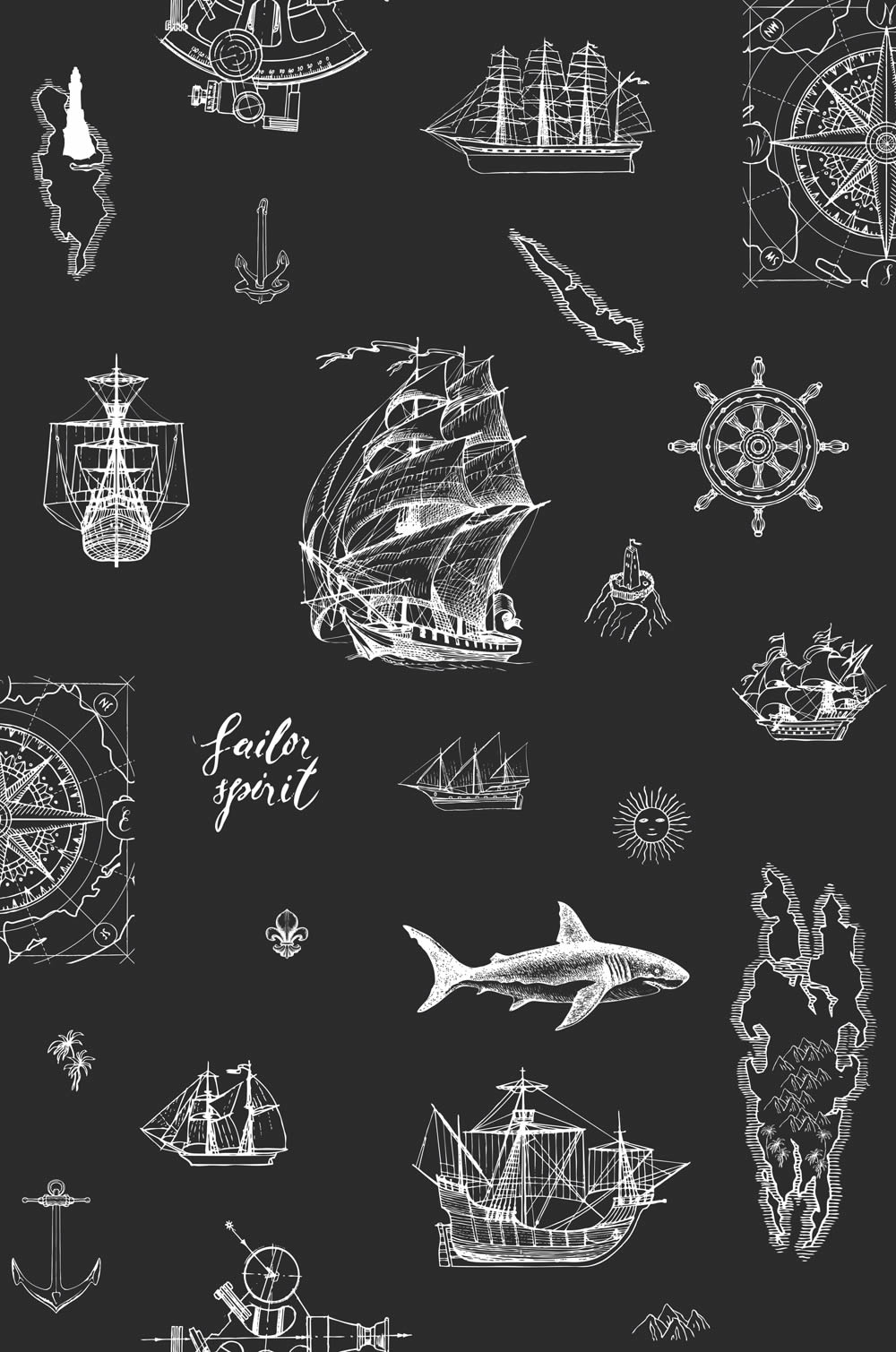 Piratenschiff Schwarz und weiß Tapete Kids Walls Marburg 45842