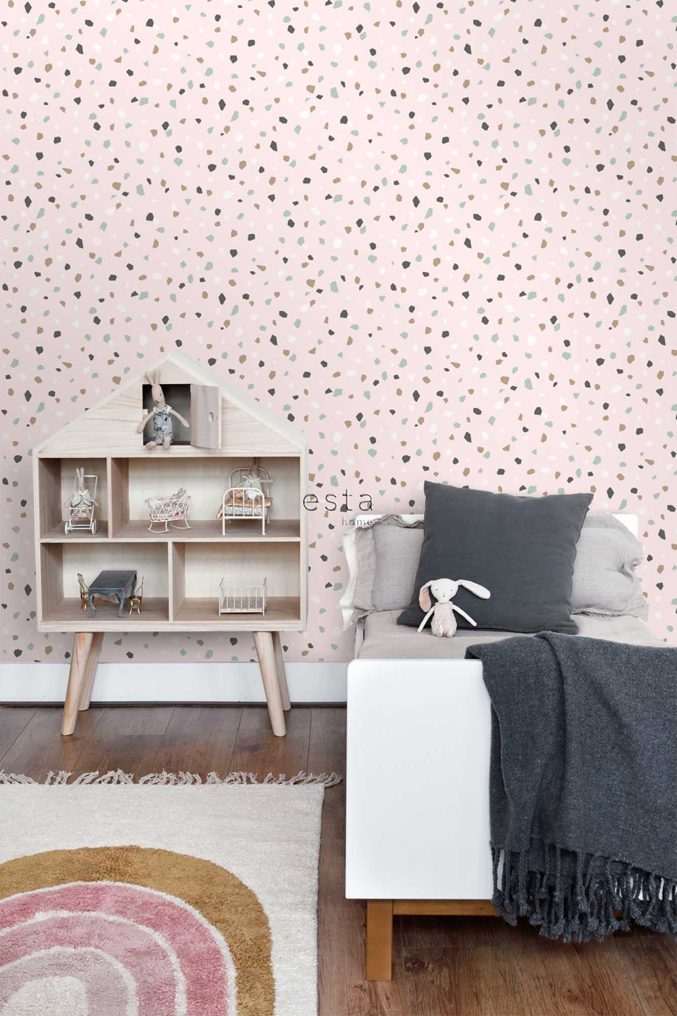 Vliestapete Terrazzo rosa mintgrün 139035