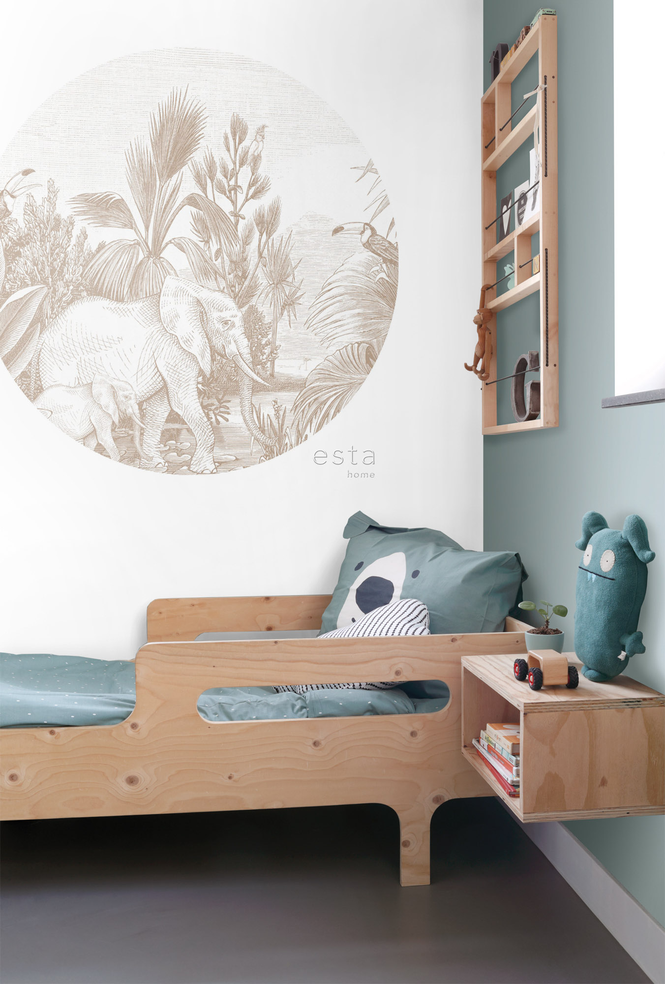 Wandbild Dschungel Elefanten rund beige 140 cm Vlies 159088